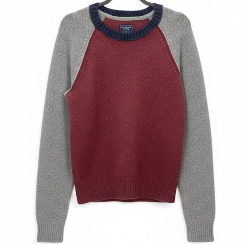 Y2K Abercrombie & Fitch Raglan Crewneck Sweater - Burgundy & Grey - Size M
